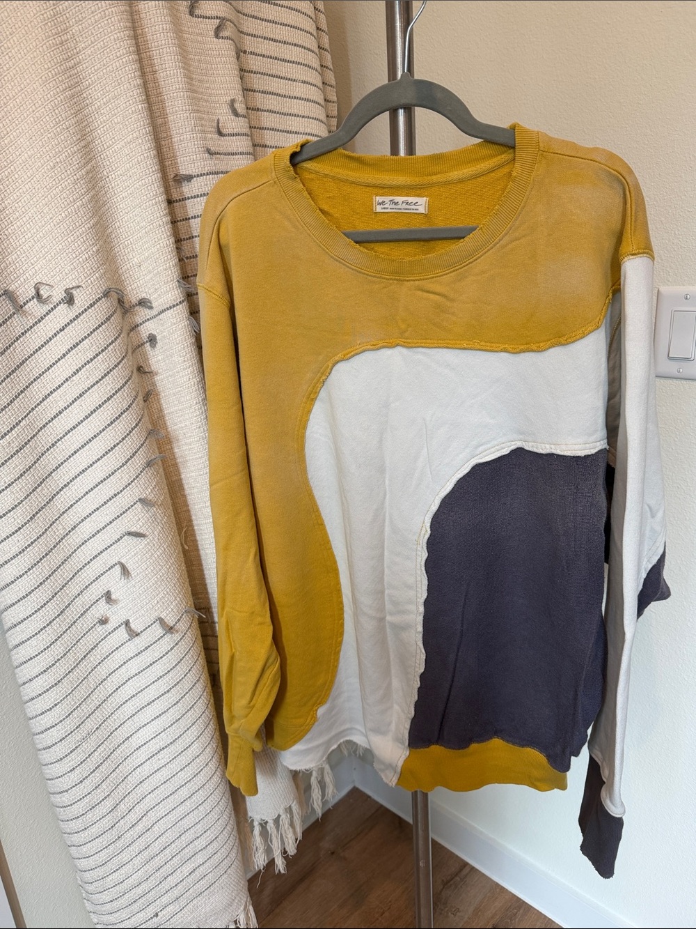 We The Free Colorblock Scoop Neck Sweater in Mustard, Cream, Navy